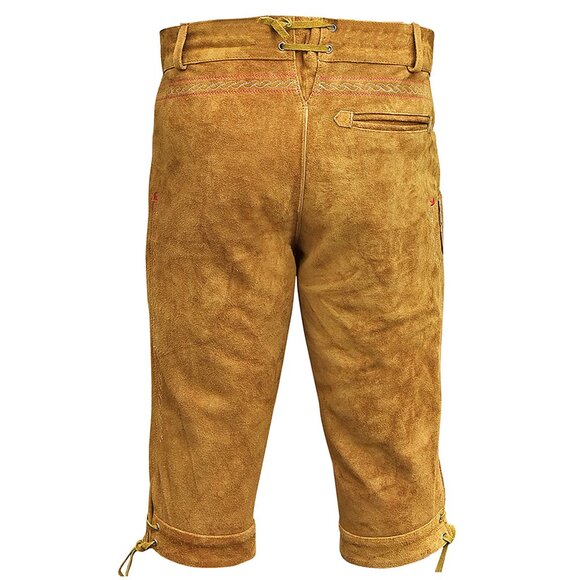 Men Authentic Lederhosen Golden Brown Oktoberfest Costume Leather Short NEW - Picture 3 of 5